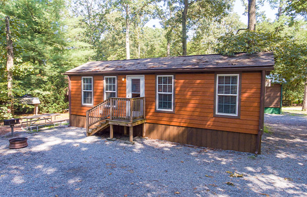 Deluxe cabin rental exterior at Adventure Bound Southwoods